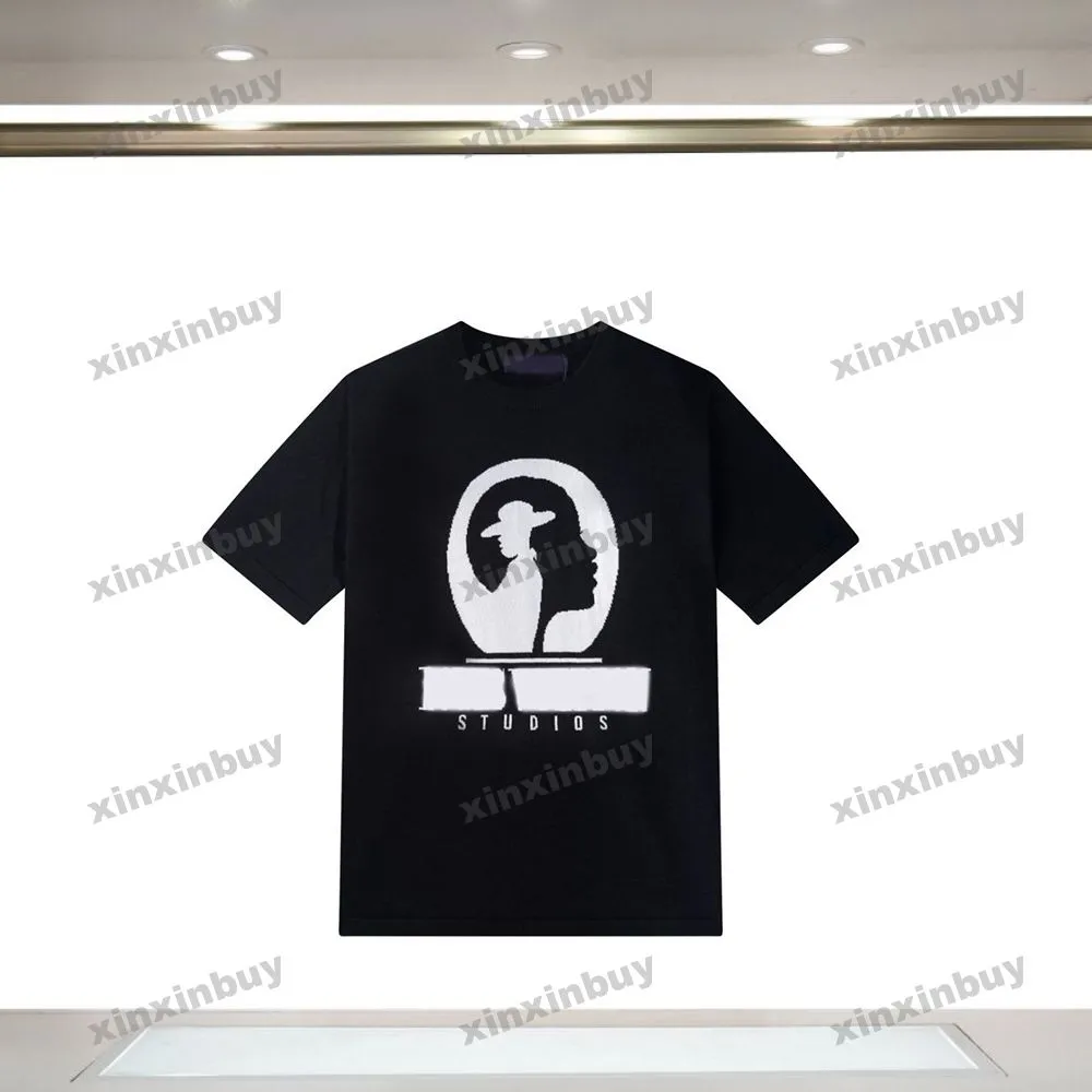 xinxinbuy erkekler tasarımcı örgü tee t shirt 23ss paris portre jakard mektup kısa kollu pamuk kadın beyaz mavi yeşil xs-x