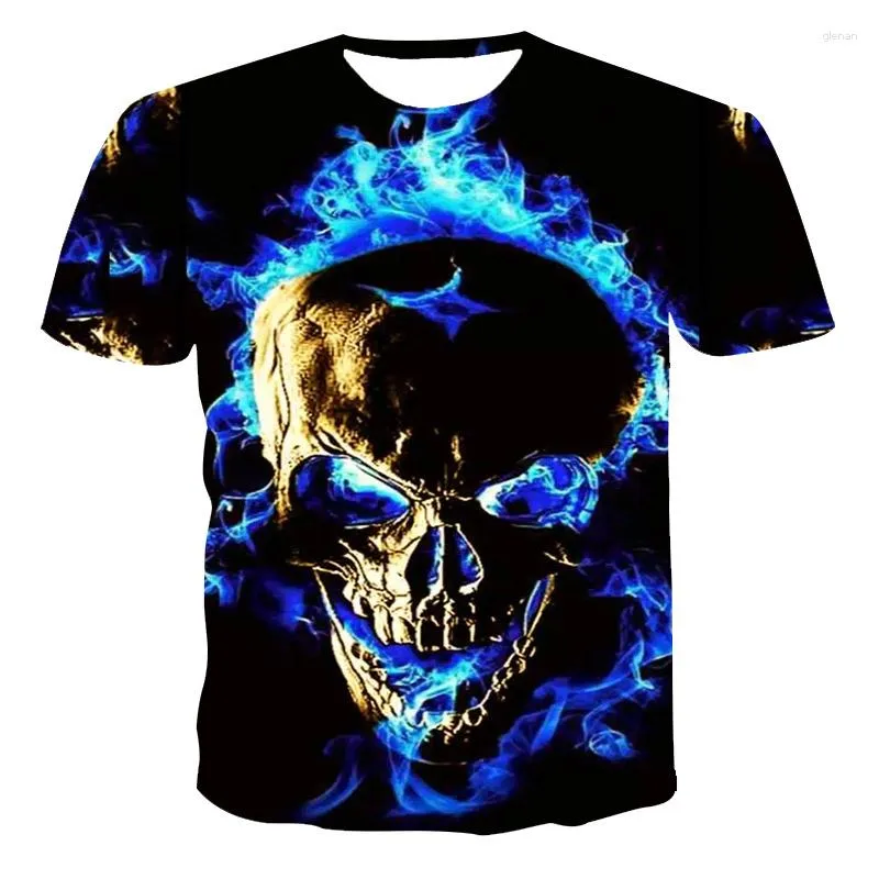 T-shirt da uomo Nero Fashion Summer Tshirt Uomo 2023 T-shirt con stampa teschio 3D Camicia da giunzione streetwear traspirante XXS-6XL