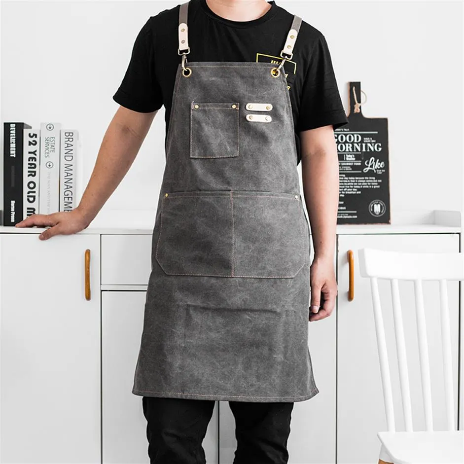 Katoenen Canvas Keuken Schorten Voor Vrouw Mannen Werk Schort Voor Grill Restaurant Bar Winkel Cafes Schoonheid Nagels Studio Haar Stylist bib309N