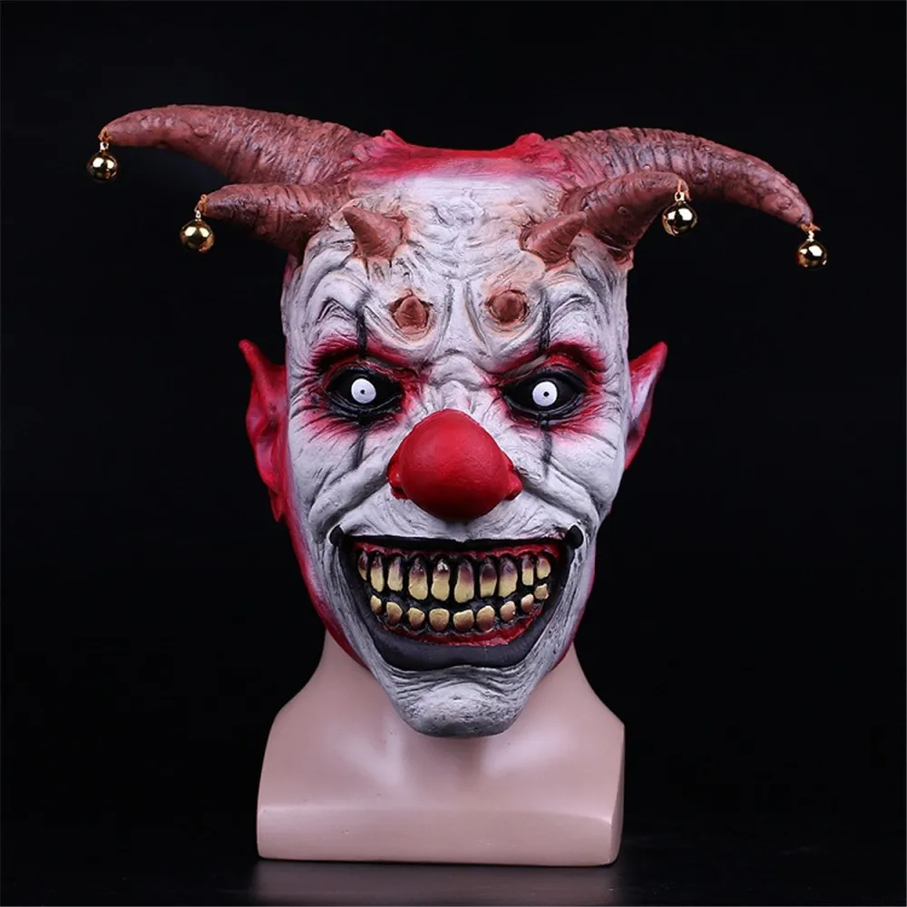 Party Masks Horror Halloween Clown Mask Scary Cosplay Full Face Latex med Bells Joker Supplies 230721