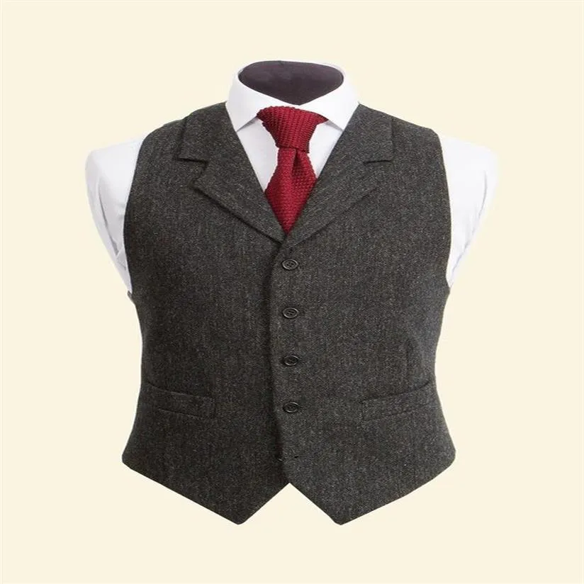 2019 Vintage Noir Laine Tweed Gilets Slim Hommes Costume Gilets Sur Mesure Sans Manches Costume Veste Hommes De Mariage Gilet Hommes Robe Gilet 283m