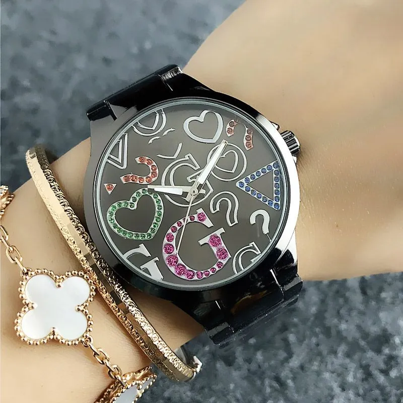 Watch Womens Fashion Big Letters Style Metal watches high quality waterproof Steel Band Quartz 38mm Watches