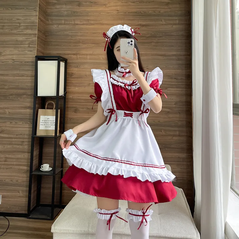 Plus Size Anime French Maid Apron Costume With Cat Ears & Gloves - Lolita Cosplay, Fancy Dress French Maid Costume - Foto 6