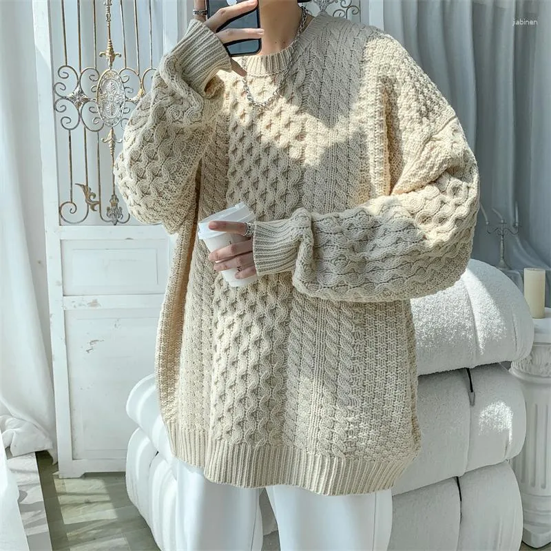 Männer Pullover Einfarbig Lose Rundhals Mode Frühling Herbst Casual Neutral Grob Gestrickte Pullover Koreanische Kleidung