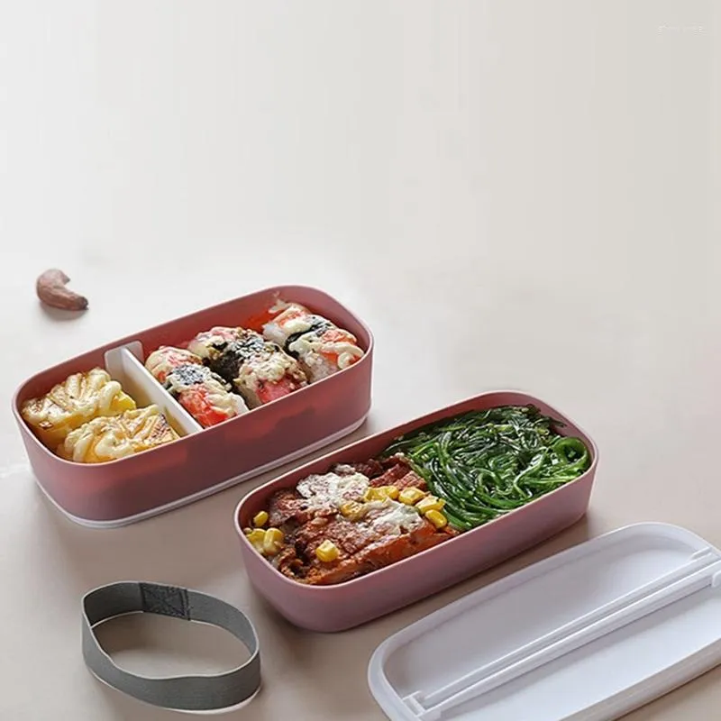 Ensembles de vaisselle 2Set micro-ondes 2 couches boîte à lunch avec compartiments étanche bento conteneur gris vert