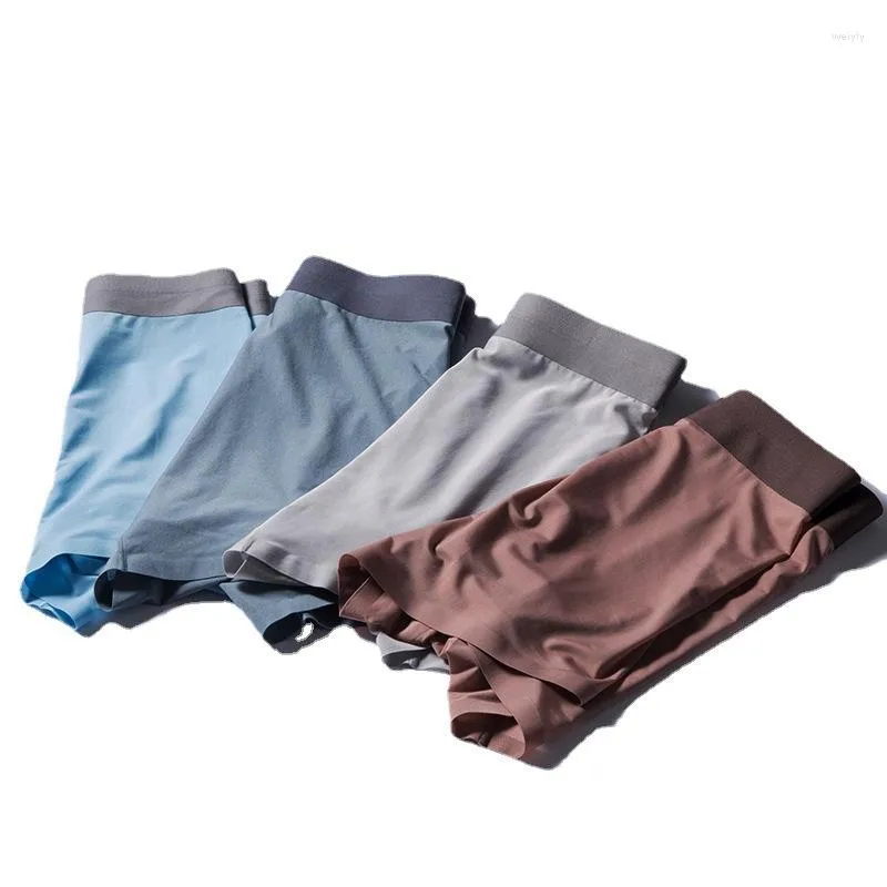 Caleçon 120S sous-vêtements en soie glacée pour hommes sans couture taille moyenne boxeurs respirant Ultra-mince garçons Boxer