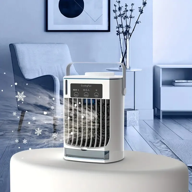 1PCポータブルエアコン、4-in-1冷却ファンホームベッドルームルーム用の小さなミニエアコンユニット、3つの風速スプレー付き蒸発エアクーラー加湿器