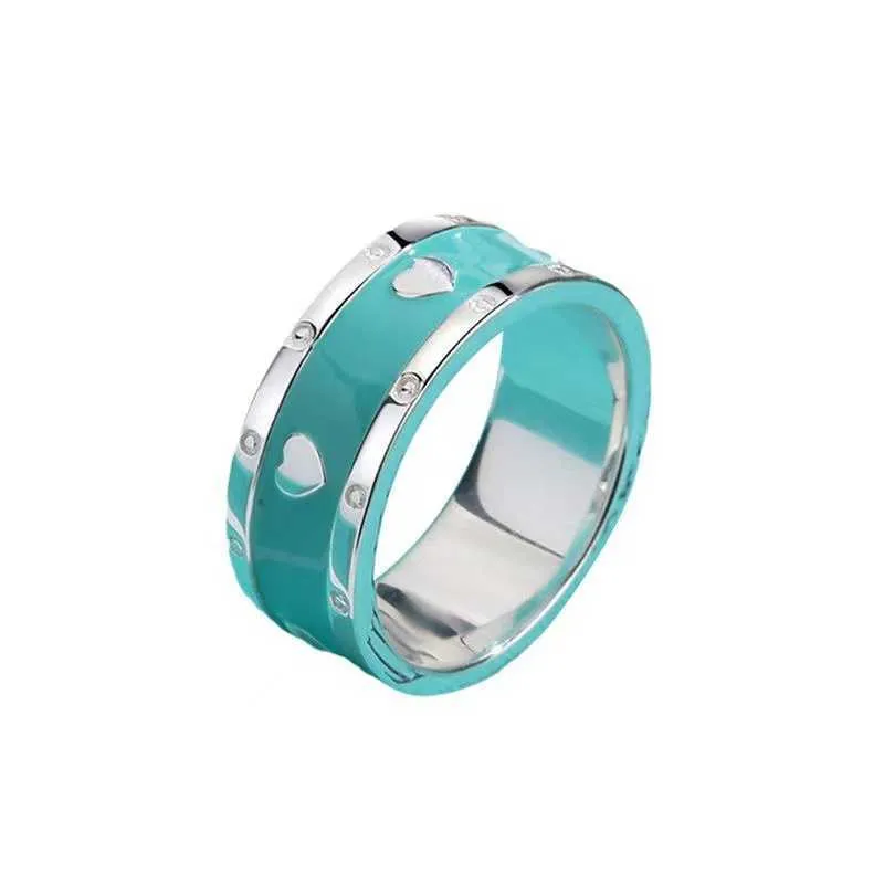 Marke Charm TFF S925 Silber Emaille herzförmiger Ring Frau Advanced Sense Lake Blue Love Paarpaar Persönlichkeit