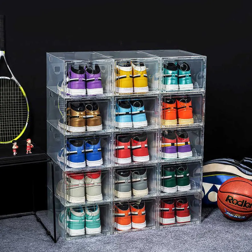 3PCS Clear Plastic Shoebox Sneakers Basketball Sports Shoes Storage Box Dustproof High-tops Organizer Combination Shoes Cabinets X2453