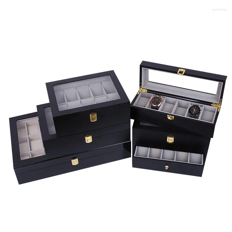 Uhrenboxen Luxus Holzuhr Black Box Schmuck Vitrine Halter Organizer für Uhren Männer Frauen Geschenke