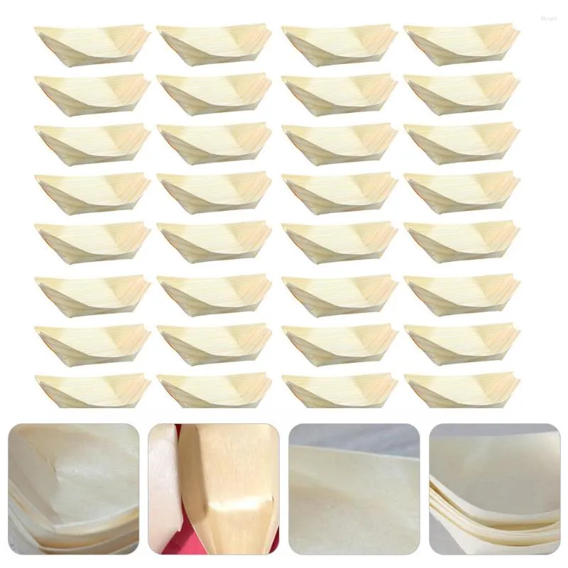 Dinnerware Sets 50 Pcs Cake Pan Condiment Serving Tray Appetizer Wood Plastic Dishes Disposable