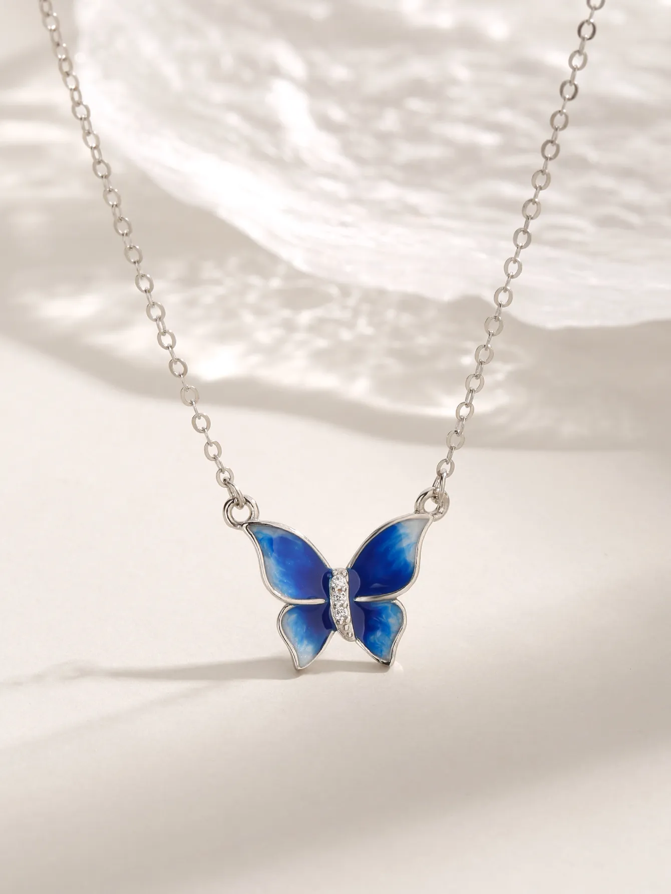 2023 Fashion New Art S925 Sterling Silver Drop Gel Inlaid Zircon Deep Blue Butterfly Necklace for Women's Versatile Luxury Necklace