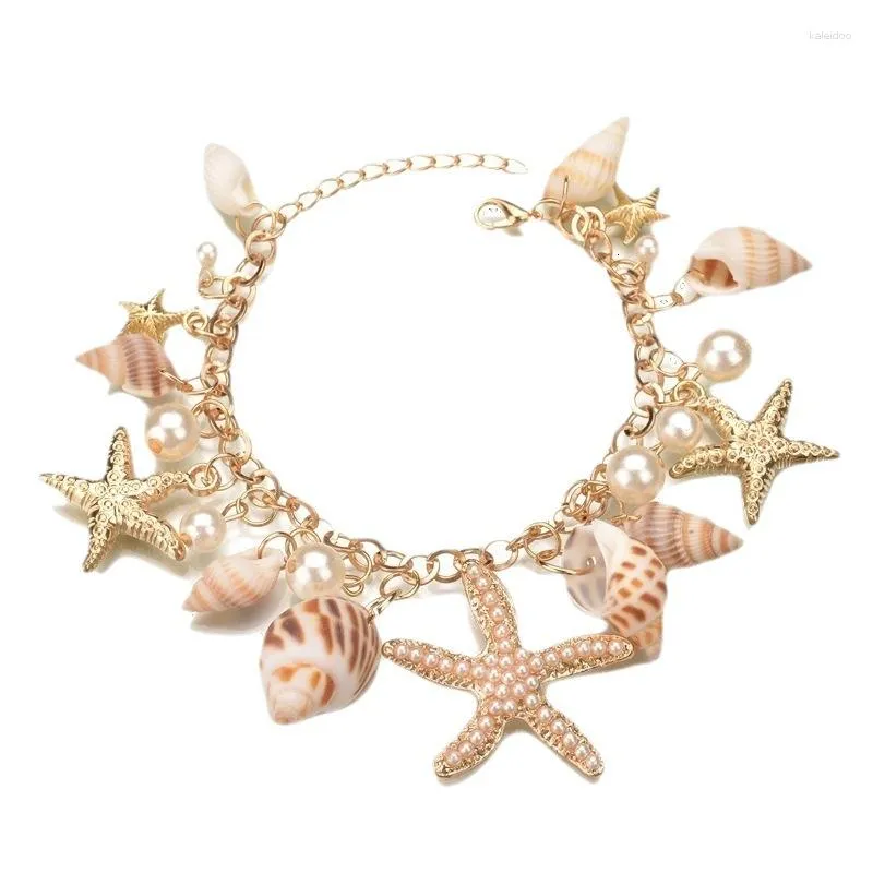 Charm Bracelets Natural Boho 팔찌는 Ocean Beach의 조수 중에 나타나는 불가사 껍질을 선택하고 손으로 체인으로 짜여집니다.