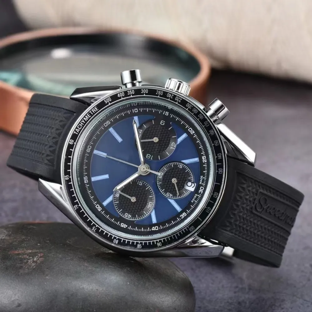 Дизайнерские мужские часы Moon Watch высокого качества Six Es с минеральным армированным стеклом с зеркальной поверхностью, брендовые хронографы с резиновым ремешком, водонепроницаемые дизайнерские часы