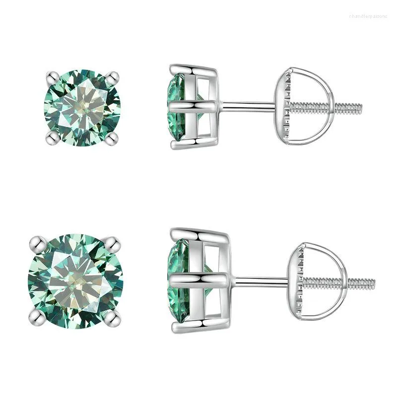 Kolczyki na stadnina 1-2CT Green VVS1 Moissanite Screwback dla mężczyzn Ins Biżuter 925 Srebrny Silver Moissanita Diamond Ear Studs Pass