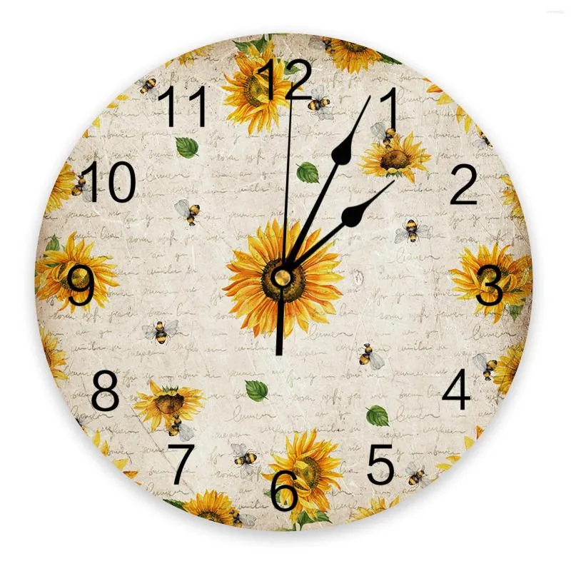 Wall Clocks Sunflower Country Style Flower Bedroom Clock Large Modern Kitchen Dinning Round Living Room Watch Home Decor