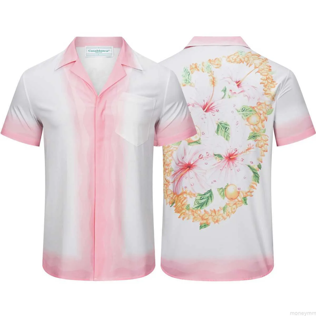 Casa Designer Mode Vêtements Chemises Survêtements 2023 Nouveau Casablanca Rose Grand Rouge Chemise À Manches Courtes Unisexe Casual Set