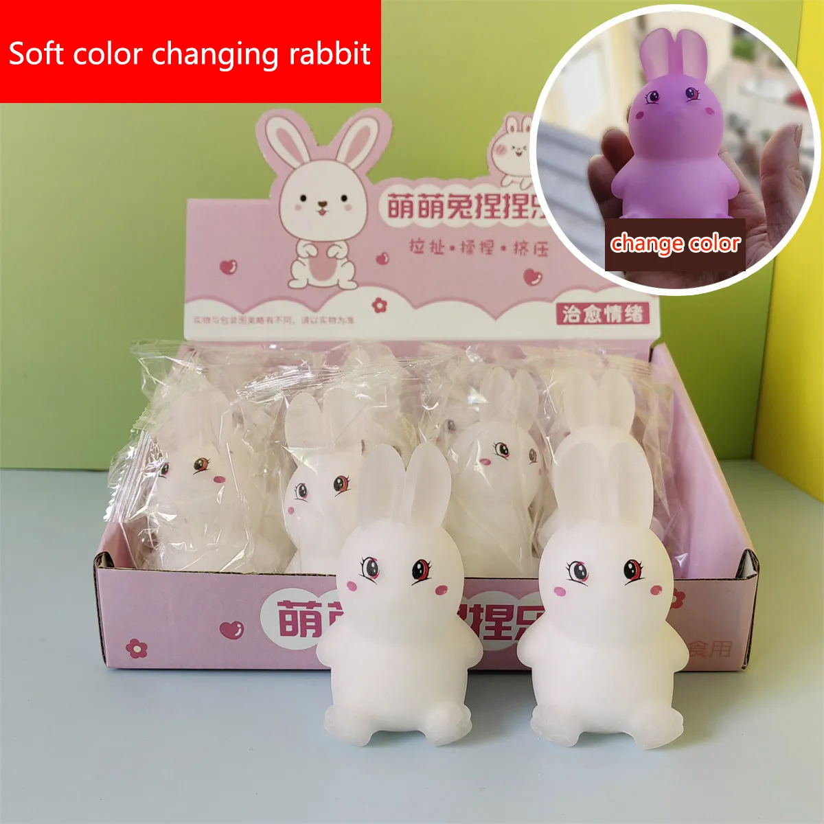 Sticky Rabbit Fidget Toy Soft Color Change Rabbit Squishy Fidget Toys Slow Rising Squeeze ...
