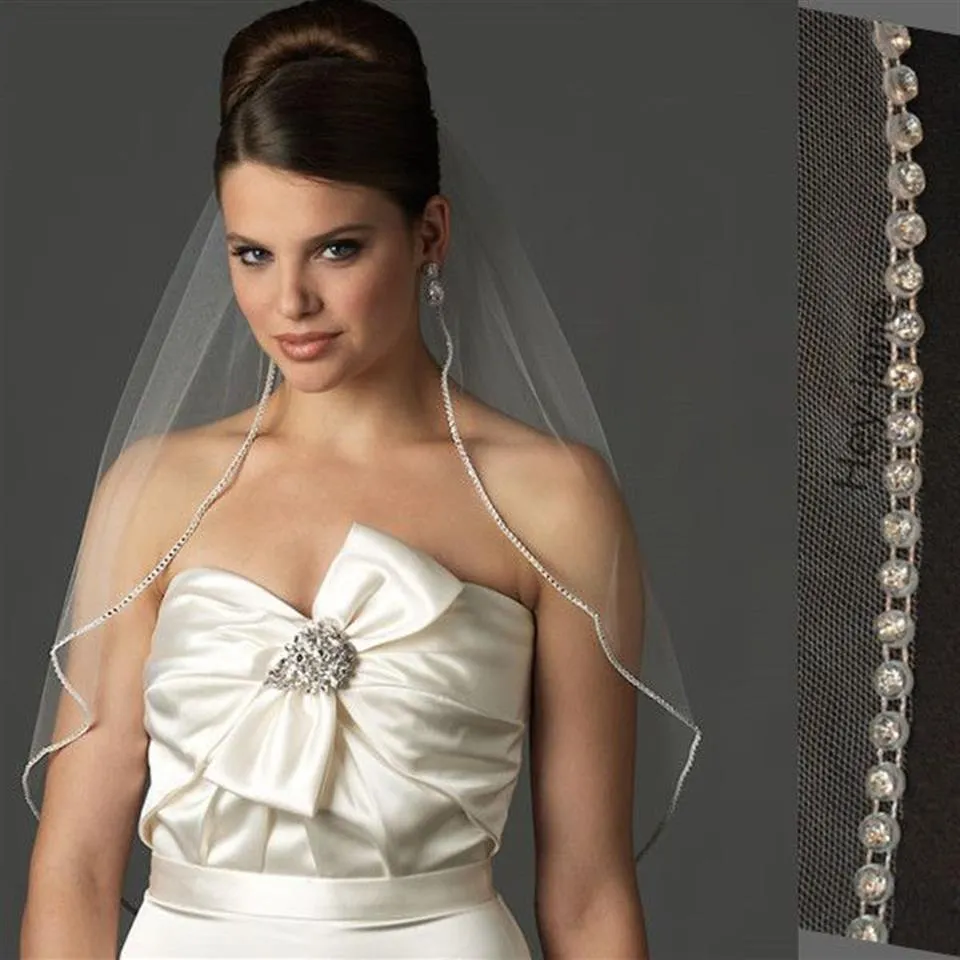 Einschichtiger Hochzeits-Brautschleier, weiß, elfenbeinfarben, Ellenbogenlänge, Kristallperlen mit Kamm, echt, Bild 176E