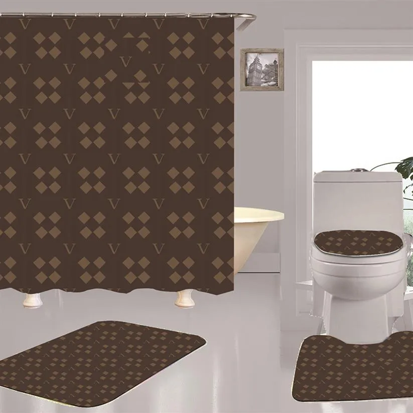 8 Stil Home Dusche Cartains Anti Peeping Badezimmer Brief Vorhang EL WC-Abdeckung Matten vierteiliges Set207j