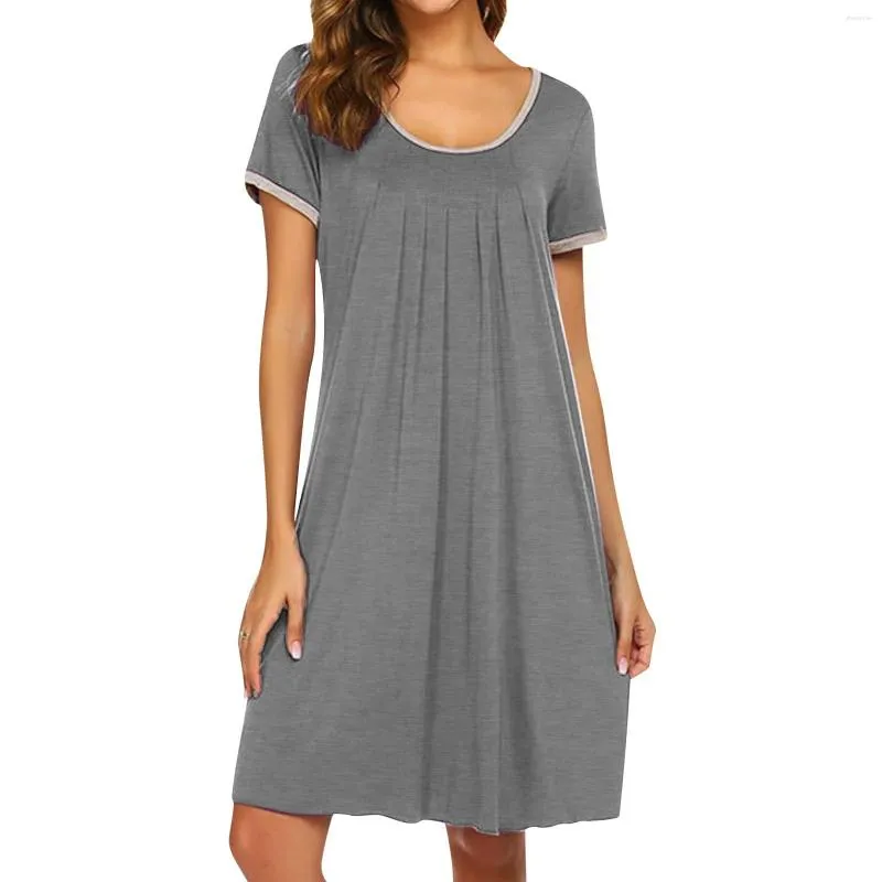 Casual Dresses Summer T Shirt Dress 2023 Solid Color Oregelbundet kortärmad för kvinnor som skarvade damer hemkväll