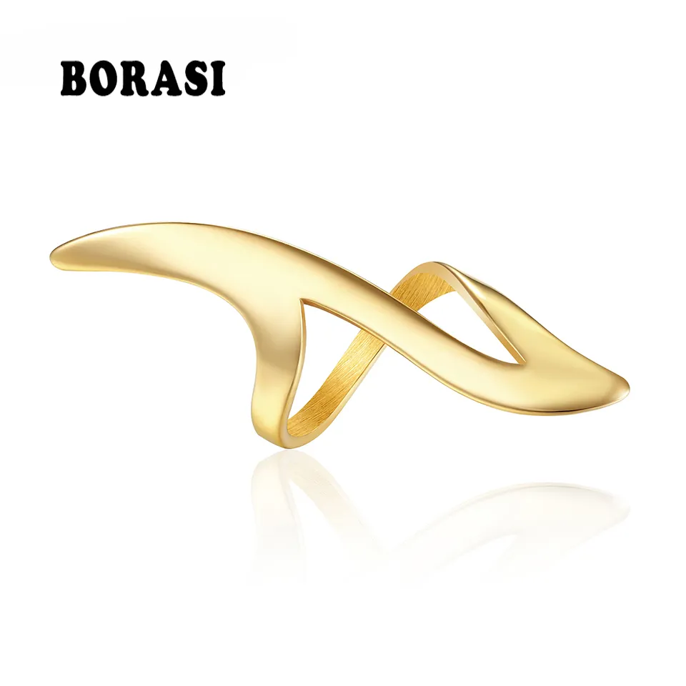 BORASI Fashion Street Style Elements Party Ring For Women Hyperbole Gold Color Ring Stainless Steel Finger Jewelry New Rings