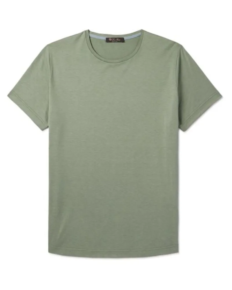 Designer-T-Shirt für Herren, Loro Piana, grünes T-Shirt aus Seiden- und Baumwollmischung mit kurzen Ärmeln, Sommer-T-Shirt für Herren