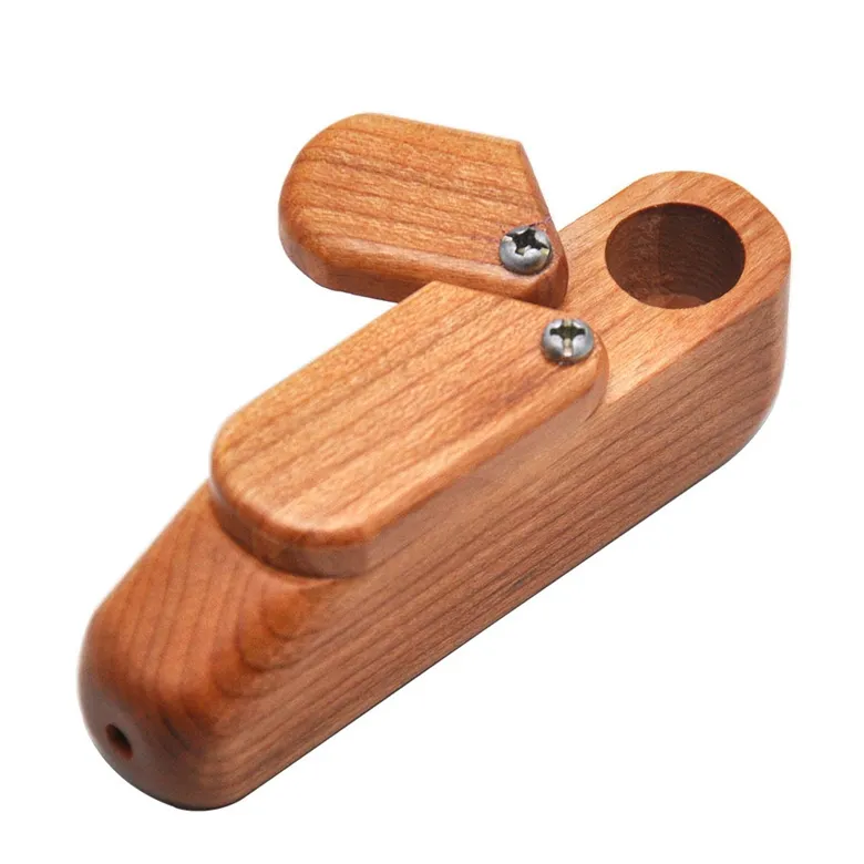 Nouveau Style Bois Naturel Portable Herbe Sèche Filtre À Tabac Tuyaux Rotatif Couverture De Stockage Innovant Stash Case Pipes À Main En Bois Fumer Cigarette Porte-Main