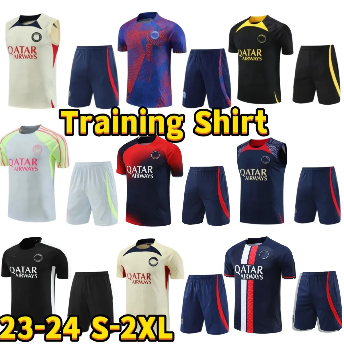 23 24 PSGs soccer jerseys Training Shirt PARIS MBAPPE HAKIMI SERGIO RAMOS  2023 2024 Men Football Shirts Adult Short Sleeve Sportswear