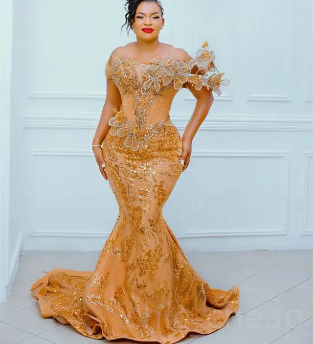 2023 ASO EBI Gold syrena sukienka PROM Kryształy wieczór formalny impreza druga przyjęcie urodzinowe suknie zaręczynowe sukienki szata de soiree zj7648