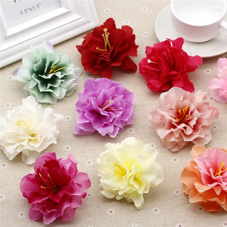 Fiori decorativi 5PCS 7cm Testa di fiore di peonia artificiale Ghirlanda nuziale fai-da-te Ghirlanda Decorazione auto per matrimoni Decorazione per confezione regalo per feste di compleanno