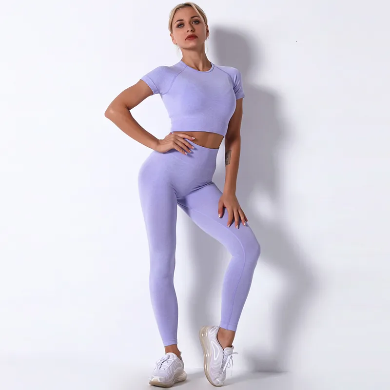 Ensemble de vêtements de fitness 2 pièces pour femme, haut court à