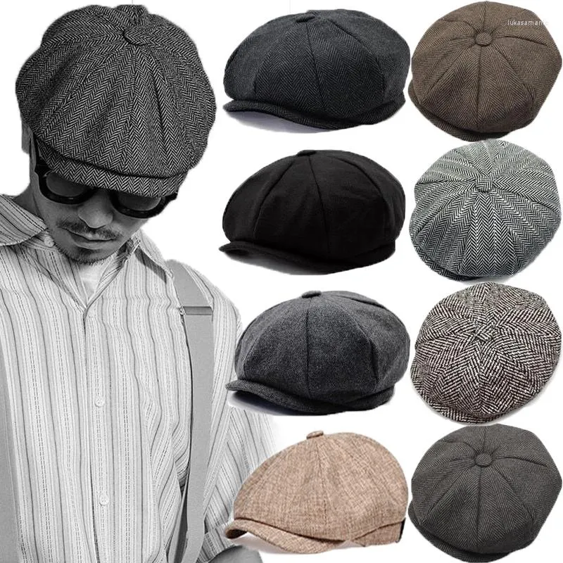 Berets vintage wełna sboy hats men retro street szczyt ośmioboczny unisex dziki swobodny brytyjski brzegi jesienne zima