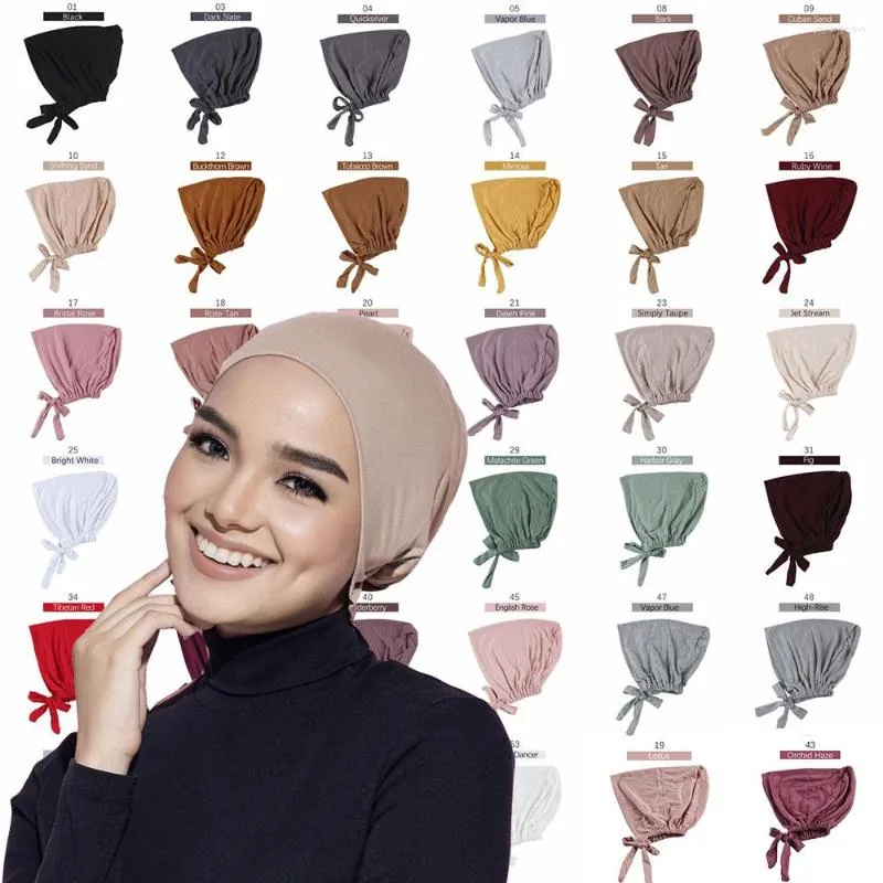 Cachecóis Mulheres Muçulmanas Camisola Inner Tie Back Hijab Bonés Elásticos Gorro Islâmico Com Corda Sem Deslizante Turbante Mujer