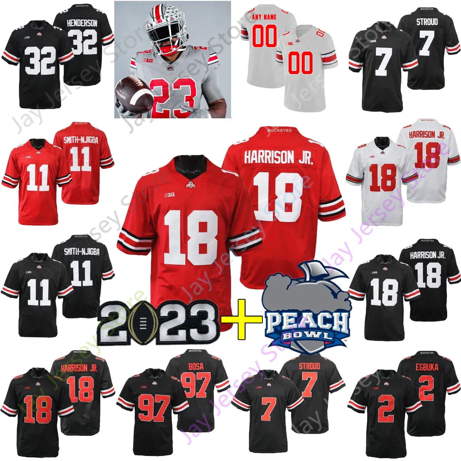 Ohio State Buckeyes OSU Football Jersey College Marvin Harrison Jr. Sonny Styles Emeka Egbuka J.T. Tuimoloau Sawyer Henderson George Stroud Kyle McCord Bosa Tate Hicks