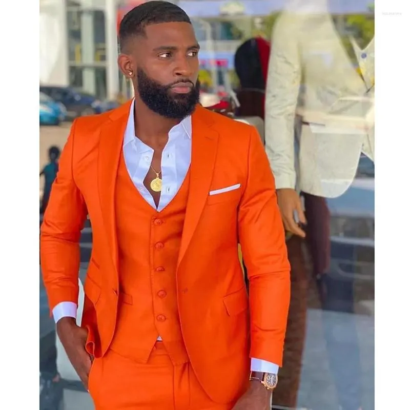 Men's Suits 2023 Orange Men Suit Three Piece Fashion Notch Lapel Multicolor Business Wedding Prom Casual Slim Fit Jacket Vest Pants