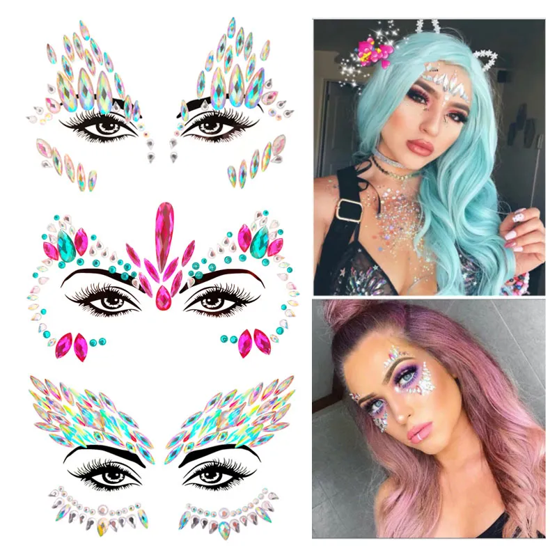 DHgate.com:3D Shiny Crystal Face Sticker Tattoo Bar Music Festival ...