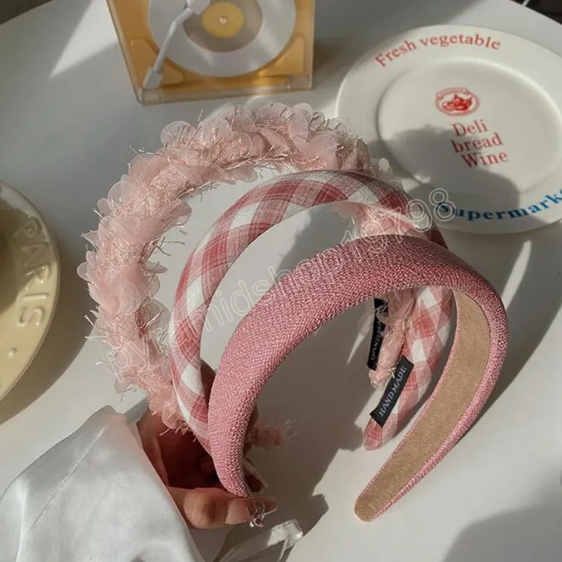 Nytt modepannband för kvinnor Cool Pink Color Headwear för Girls Lace Spong Headwear Autumn Hair Accessories