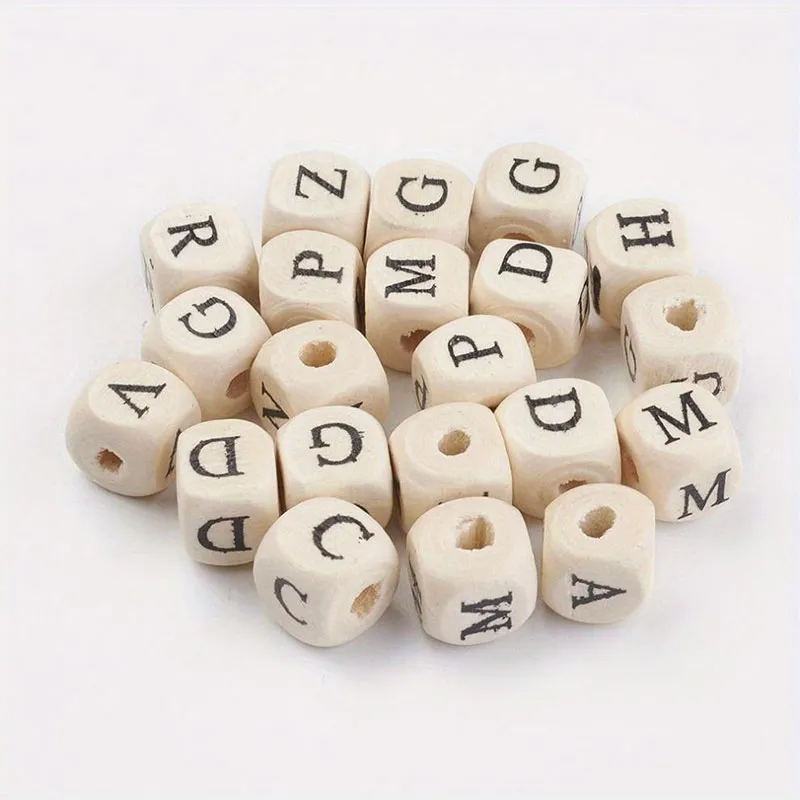 Letter Loose Wooden Beads 8mm Random 2000pcs Random Natural Cube Alphabets Wood Beads Square Wood Beads for DIY Crafts Jeweley Making