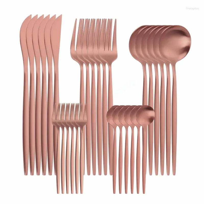 Conjunto de Louça Conjunto Ouro Rosa 30 Pçs Talheres Talheres de Aço Inoxidável Faca Garfo Colher Restaurante Jantar Ocidental