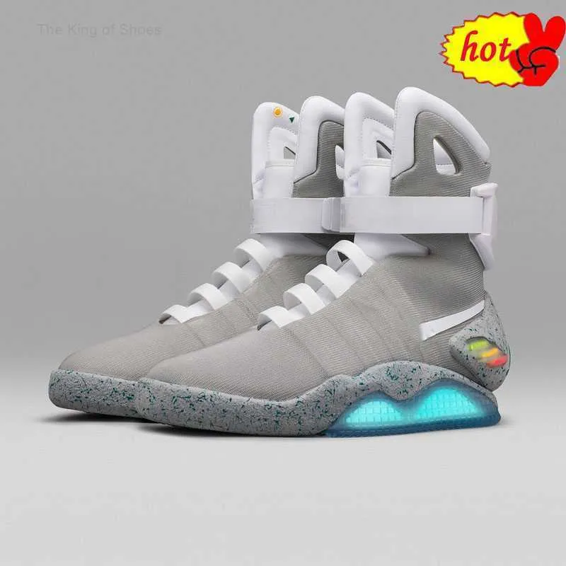 2023 NOVO De volta para o futuro Cadarços automáticos Tênis Air Mag Marty Mcfly's air mags Sapatos de led De volta para o futuro brilham em cinza escuro Mcflys