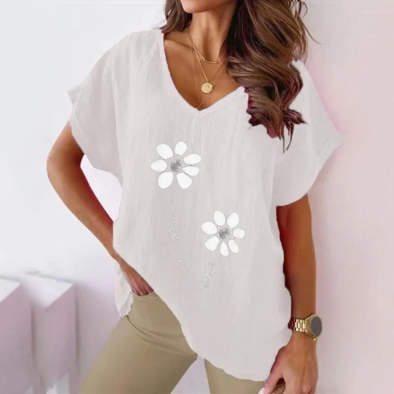 Kvinnor Bluses Lady Batwing Sleeve Top Women Summer T-shirt Floral V Neck Tee Soft Breattable For Mid Length Loose Fit Wear