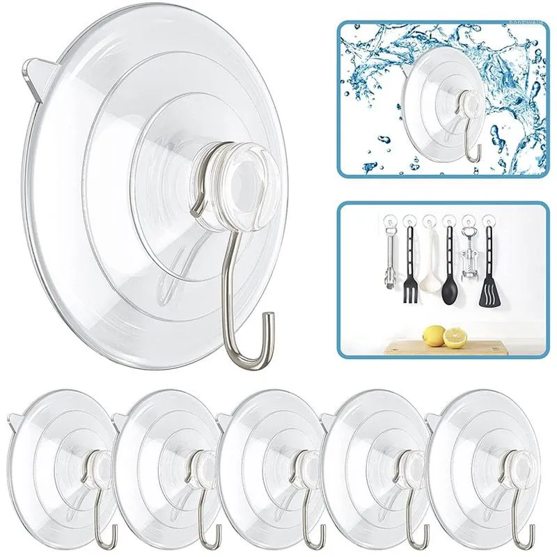 Hooks 5Pcs Clear Suction Cup Large Cups With Stainless Steel Reusable Hanging Hook For Kitchen Bathroom Window