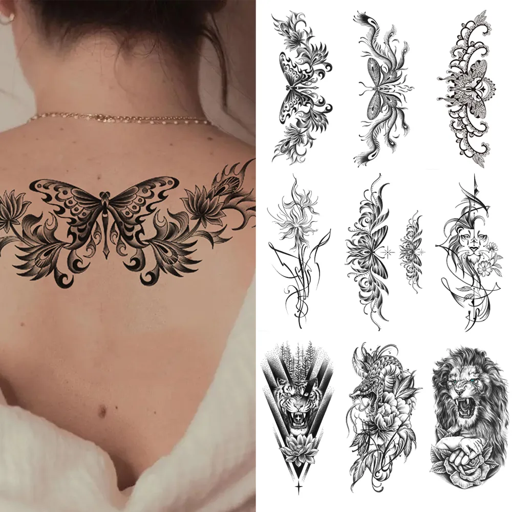 Autocollant de tatouages temporaires imperméables tigre serpent vieille école Flash papillon corps Art bras faux Tatoo femmes hommes