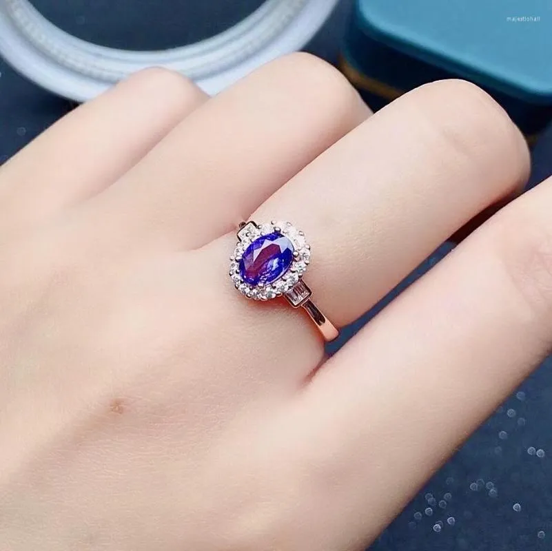 Cluster Rings Sale Silver Tanznaite Ring For Wedding 5mm 7mm 0.7ct VVS Grade Natural Tanzanite 925 Jewelry
