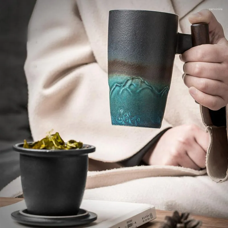 Muggar keramiska stora tekopper kreativa retro mugg kaffe handgjorda keramikkoppar och