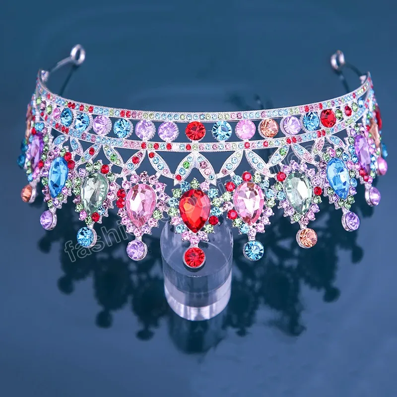 Multicolor Crystal Tiara för kvinnor flickor bröllop födelsedagsfest brud brud krona huvudbonnar hår smycken