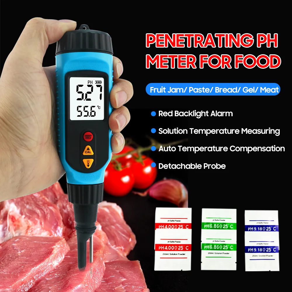 PH Meters SMART SENSOR PH818M PH Meter for Food Processing 2 In 1 Food PH Tester Solution Temperature Meter LCD Backlight Digital PH Meter 230721