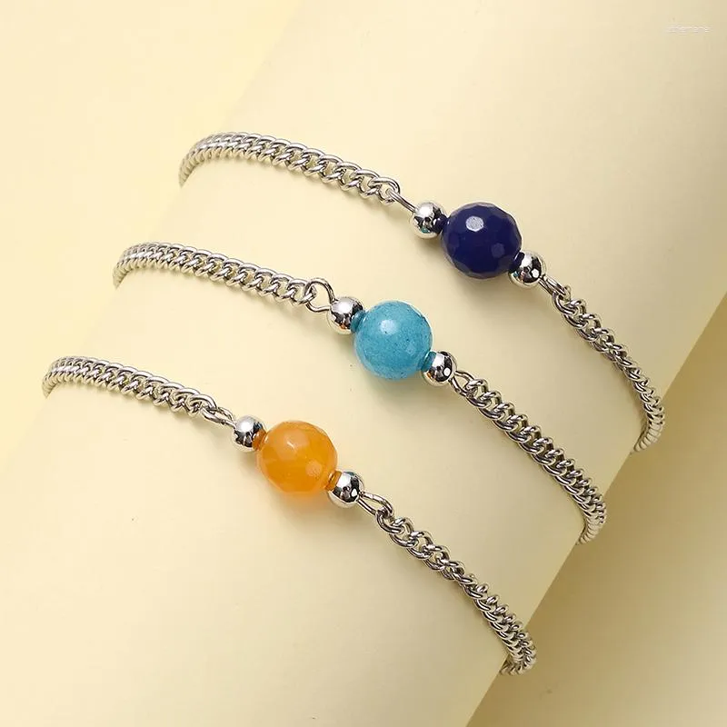 Urok Bracelets 3pcs/ Set 8 mm Orange/ Blue Purple Stone Bransoletka ze stali nierdzewie