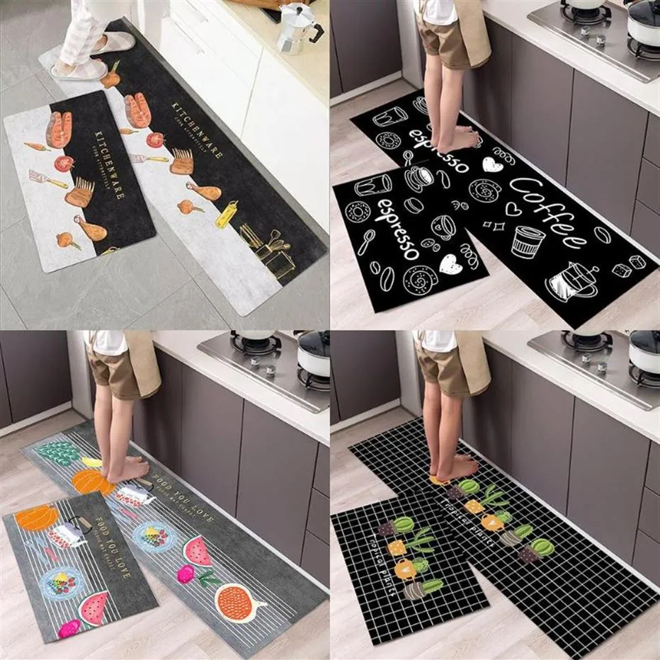 Carpets 2pcs set Cartoon Non-Slip Long Kitchen Mat Nordic Carpet Floor Area Rugs Washable Bathroom Entrance Doormat Home Decor230x